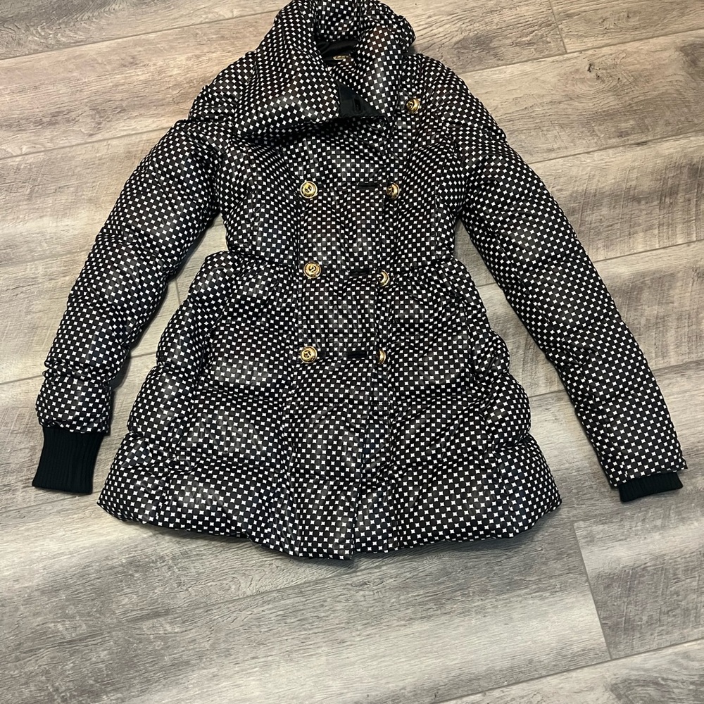 Juicy Couture Black and White Polka Dot Puffer Coat